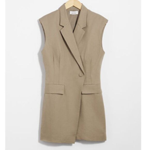 NWT & OTHER STORIES blazer dress Sleeveless taupe linen struct 4 career office